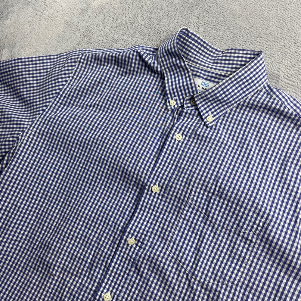Peter Manning Mens Blue Gingham Short Sleeve Button Down Shirt Size 4 Cotton